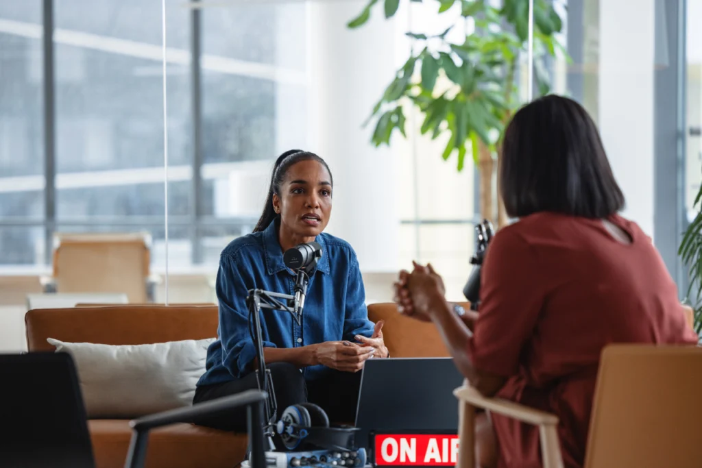 On-air podcast conversation session